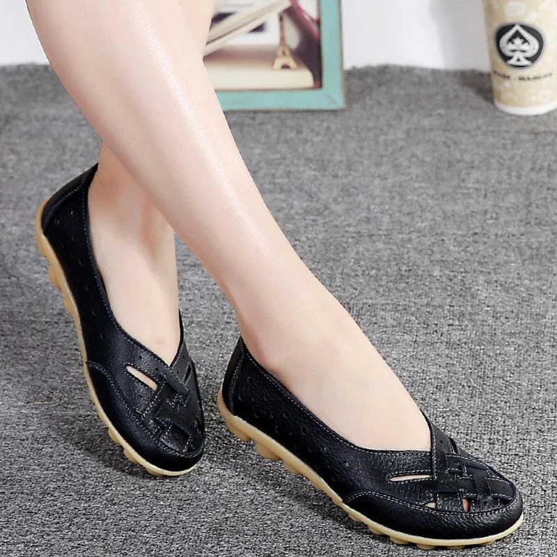 Women Flats Soft Genuine Leather Flat Shoes Woman Loafers Oxford Shoes For Women White Shoes Moccasins Slipony Plus Size 35-44