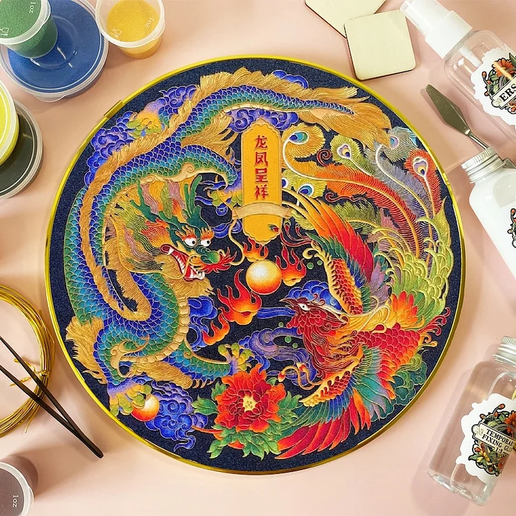 Cloisonne DIY Kit,Dragon and Phoenix,High -difficult DIY Kit,Home Decoration,Including All Tools