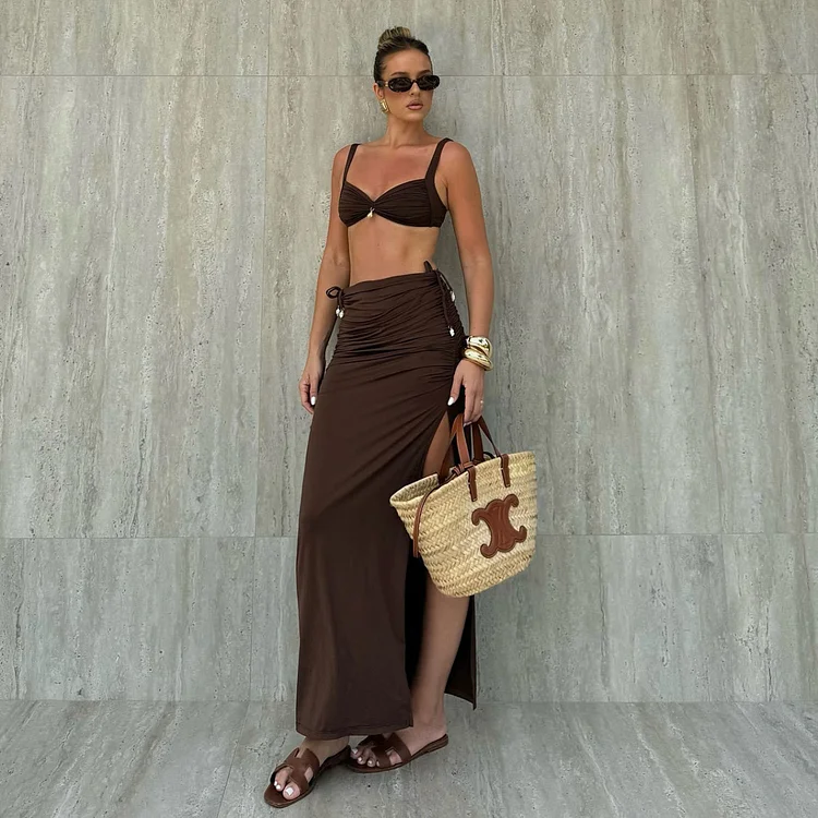 Lace Up Bikini Swimsuit and Skirt