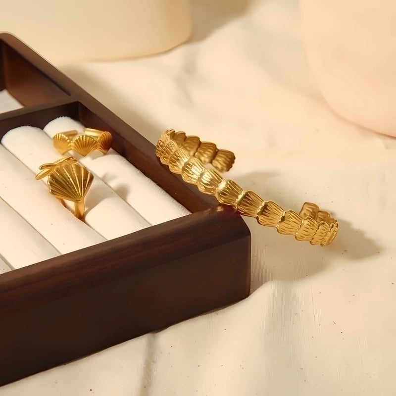 304 Stainless Steel 18K Gold Plated Commute Polishing Plating Starfish Shell Rings Bracelets