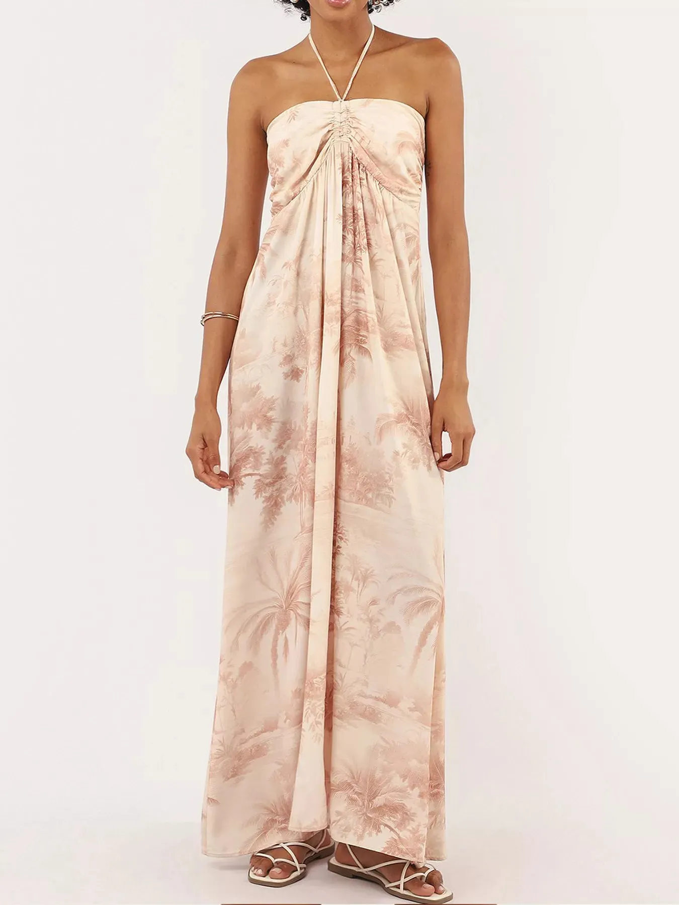 Tropical Print Halter Neck Maxi Dress mysite idetrend