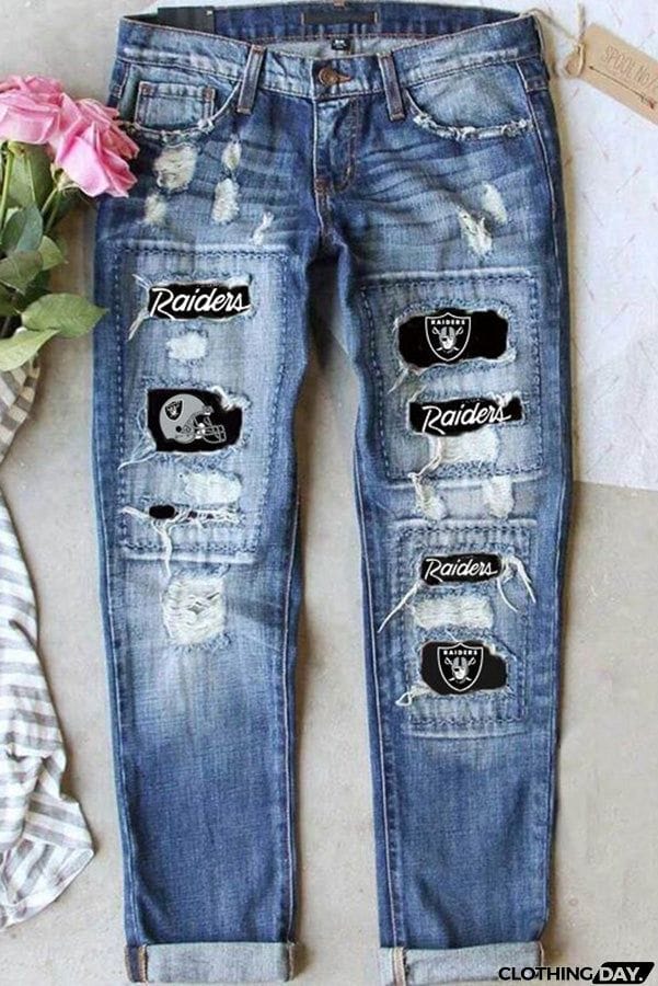 Distressed Printed Street Contrast Hip Hop Style Jeans