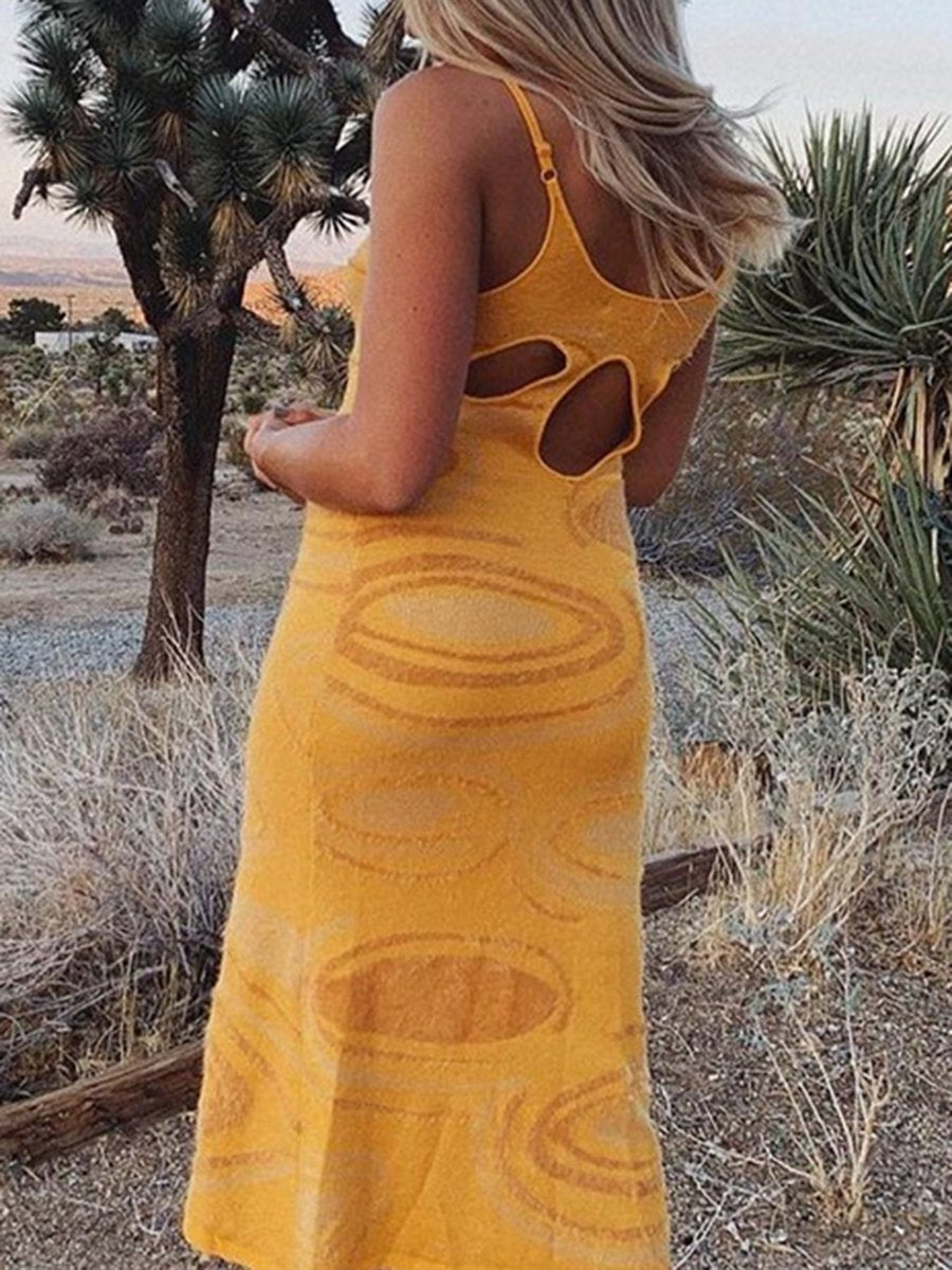 Irregular Pattern Knit Slip Midi Dress