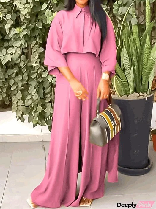 Women's Sets Solid Crop Blouses & Wide Leg Pants Two Piece Set