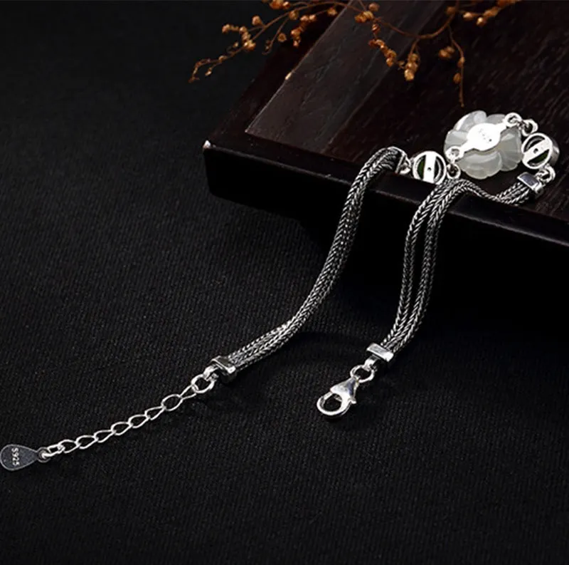 White Jade Plum Flower Happiness Bracelet