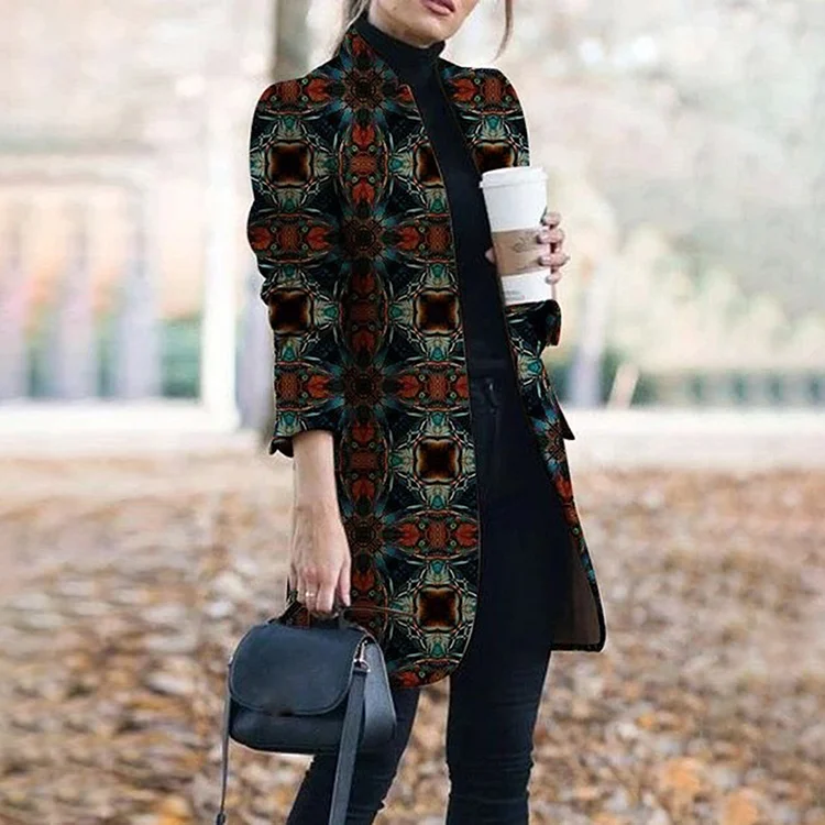 Fashion Printed Stand-collar Coat