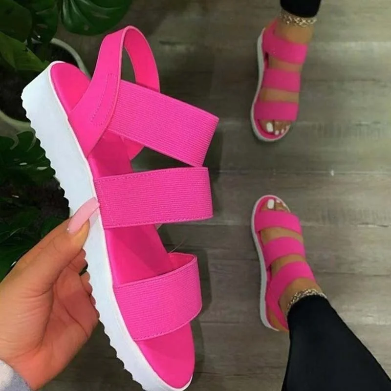 2021 Woman Summer Sandals Candy Color Open Toe Flat Shoes Women Elastic Band Party Platform Women's Sandals Beach Outdoors Shoes