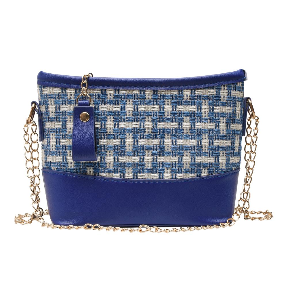 

Fashion Straw Chain Crossbody Bag Weave PU Leather Shoulder Bags -Blue, 501 Original