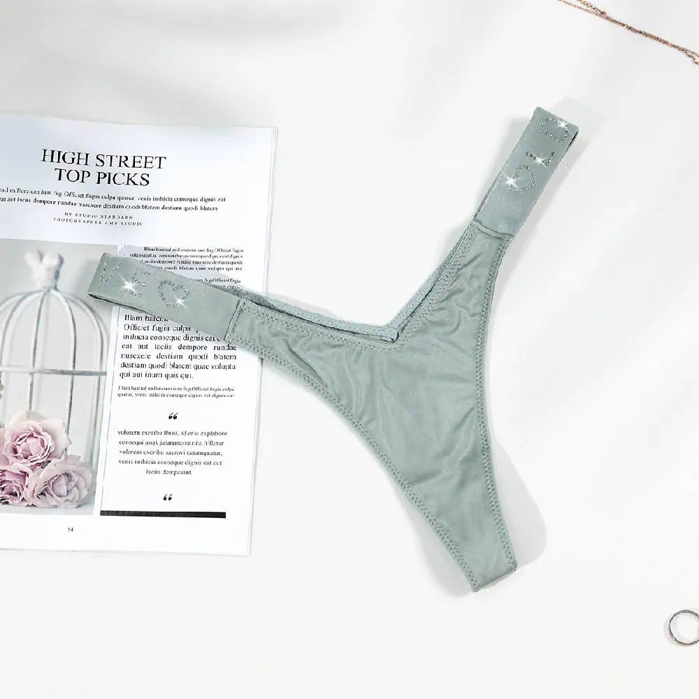 Athvotar Athvotar Water Drill English Letter Loose With Sexy Trousers T Trousers Comfortable Ice Silk Thongs Ladies Trousers