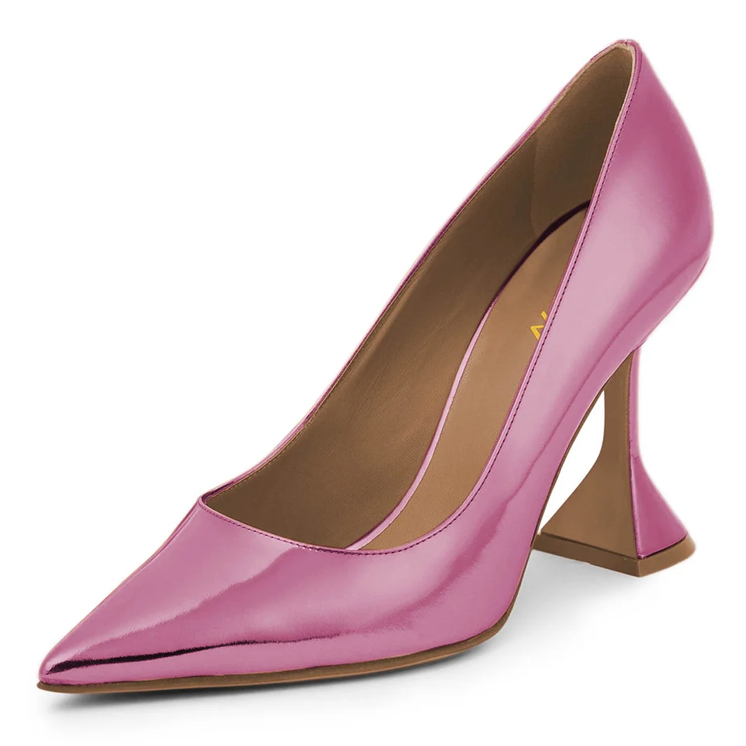 YDN Simple Pink Metallic Finish Slip-On Pointed Toe Heels