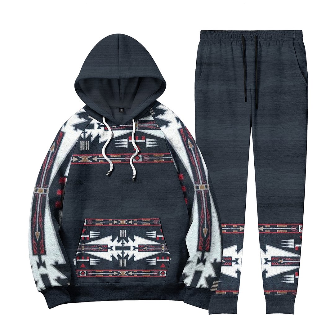 Casual Western Style Ethnic Navy Blue Tracksuit Two Piece Set