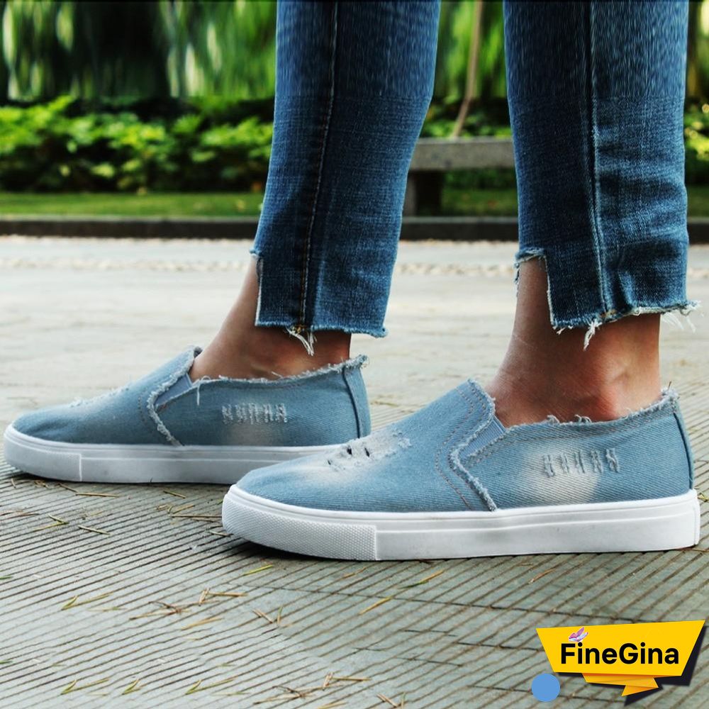 Women Denim Canvas Casual Platform Breathable Footwear Classic Loafers A Pedal Lazy Sneakers Shoes