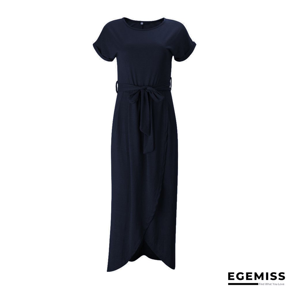 Irregular Dress with Flat Round Neck In Solid Color | EGEMISS