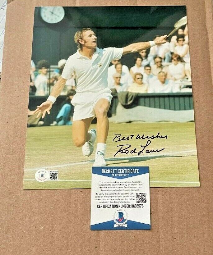 ROD LAVER SIGNED TENNIS 8X10 Photo Poster painting BECKETT CERTIFIED BAS WIMBLEDON