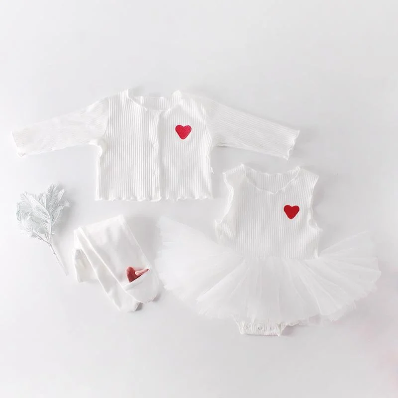 0-2Yrs Brand Baby Girl Clothes 2020 Spring Infant Multi-layer Screen Vest Skirt + Love Embroidered Jacket Girl Baby Gift