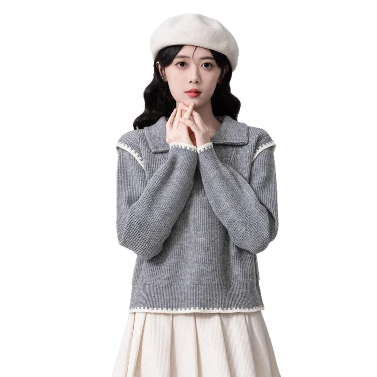 Athvotar Athvotar Turtleneck Sweater Women's New Winter Splicing Knitted Jersey Loose Design Top