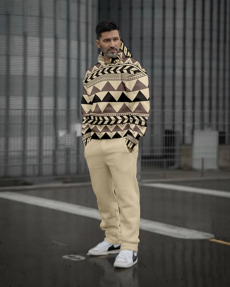 Men's Colorblock Printed Casual Sports Hoodie Set 417