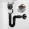 3In1 Bathroom Sink Drain Kit Flexible P-Trap Drain Pipe Replacement with Pop Up Stopper Expandable Flexible Downspout Pipe Anti Odor Filter Water Pipes