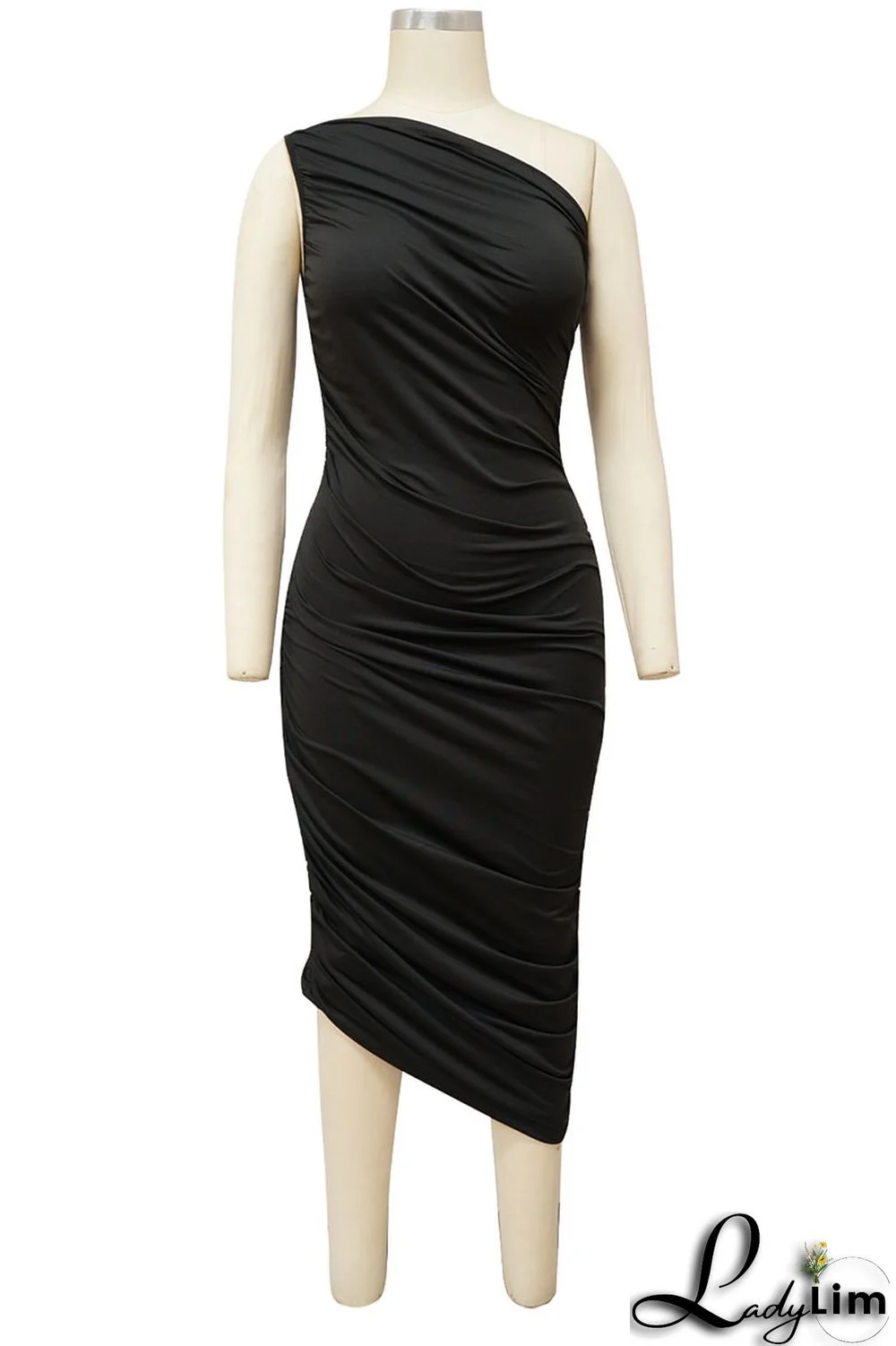 Light Purple Casual Solid Split Joint Fold Asymmetrical Oblique Collar Dresses