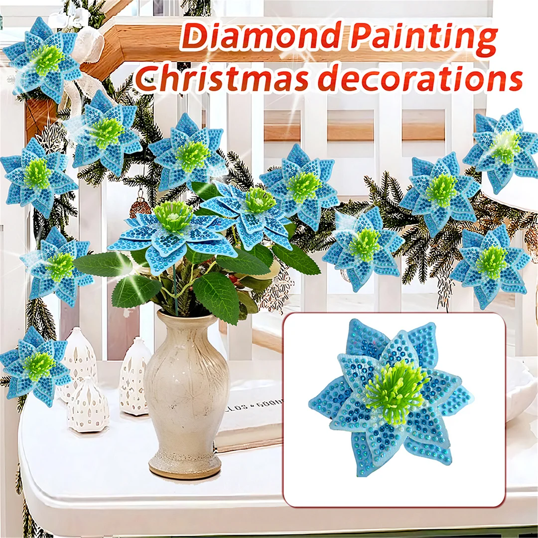 8Pcs 3D Blue Artificial Flowers DIY Desktop Diamond Art Kit for Adult Home Decor