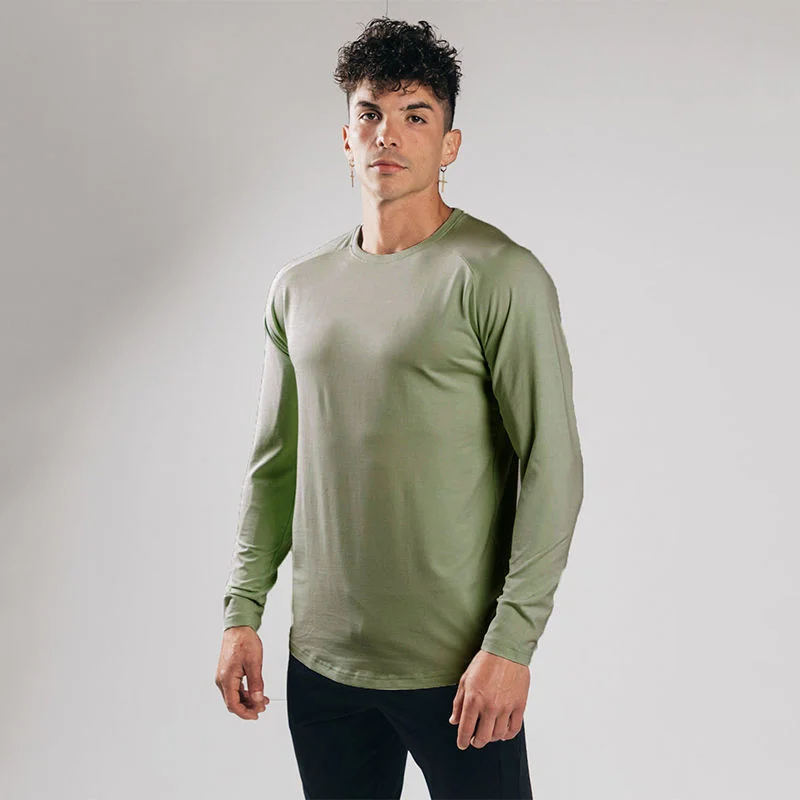HUANWEI High Quality Men's Solid Fitness Tank Top Sports Muscle Long Sleeve T-shirt Gym Active Wear Top
