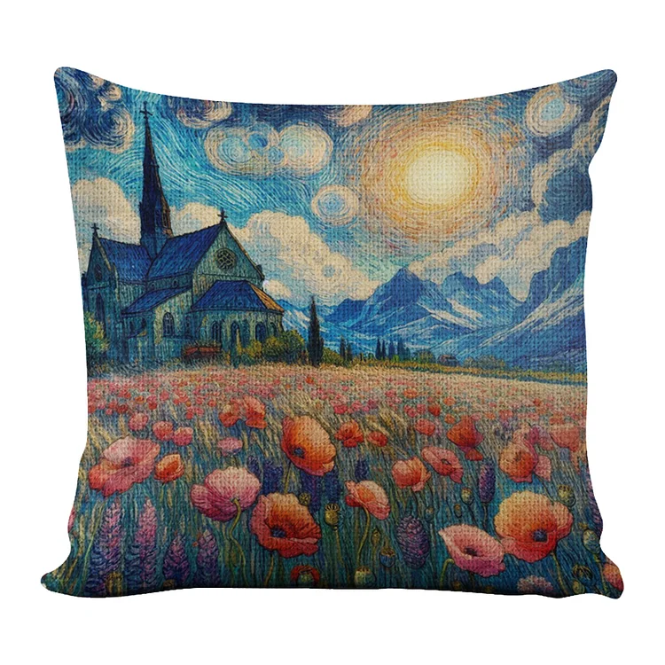 11CT Cotton Poppy Castle Cross Stitch Handicraft Embroidery Pillowcase 45x45cm gbfke