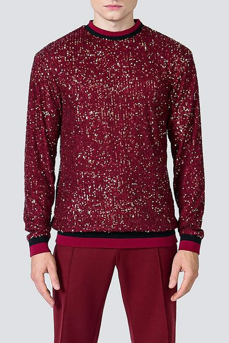 Ciciful Sequin Textured Burgundy Long Sleeve Top
