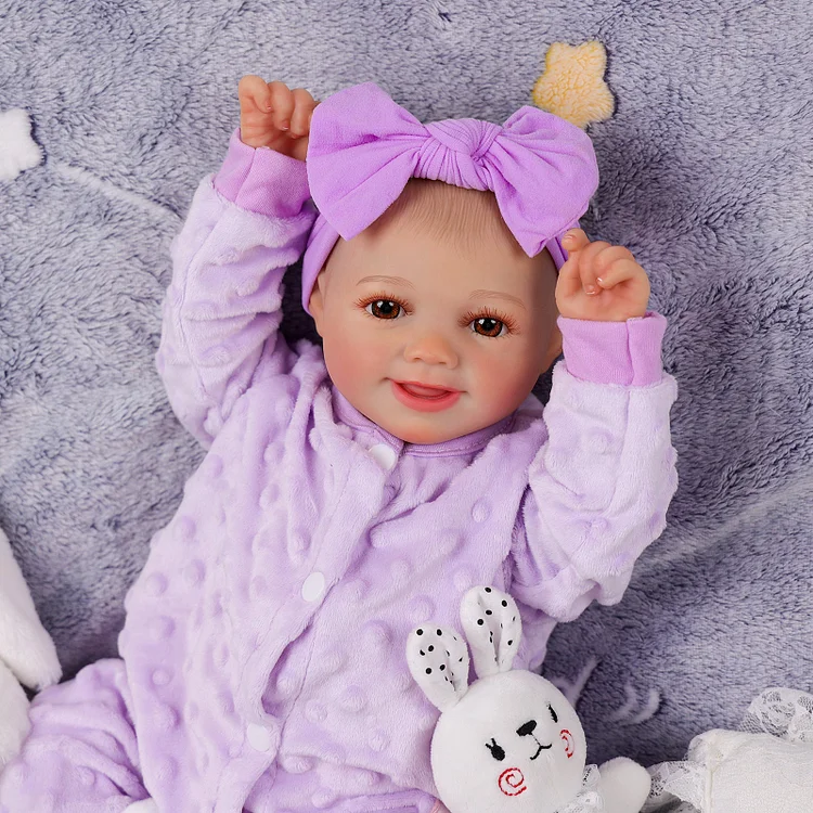 [50% OFF] Babeside Sunny 17'' Reborn Baby Doll Adorable Brown Eyes Purple Crawl Suit Girl