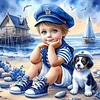 (US Local)Paint By Numbers Kit On Canvas DIY Oil Art Seaside Boy and Dog Picture Home Decor40x40cm