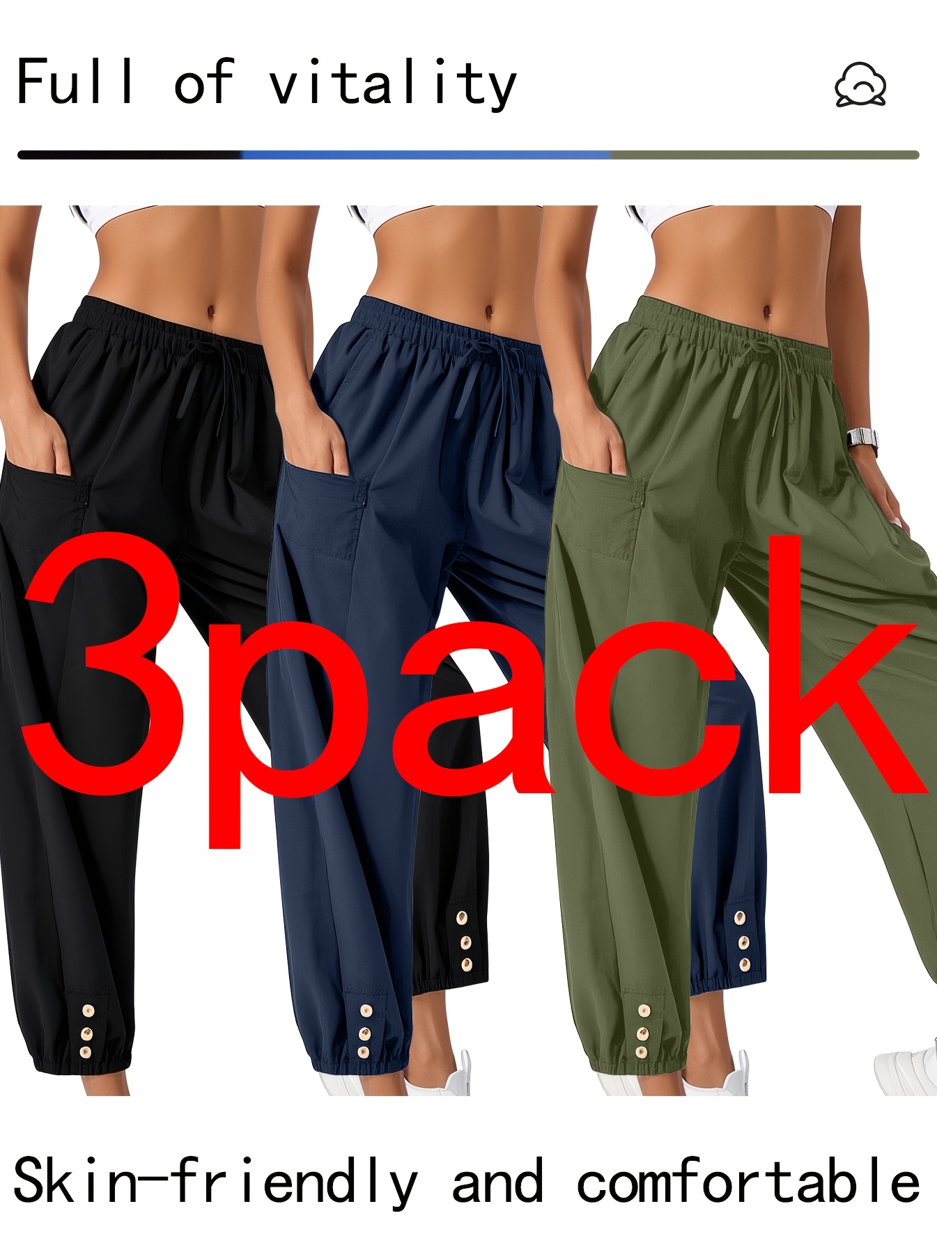 The 2025 New 3pcs Loose High-Waisted Button- Pants, 9-Inch Pants, Wide-Leg Pants, Unisex Style With Pockets, Convenient For Going Out. Casual Trousers, With A Loose-Fitting Waist | IFYHOME