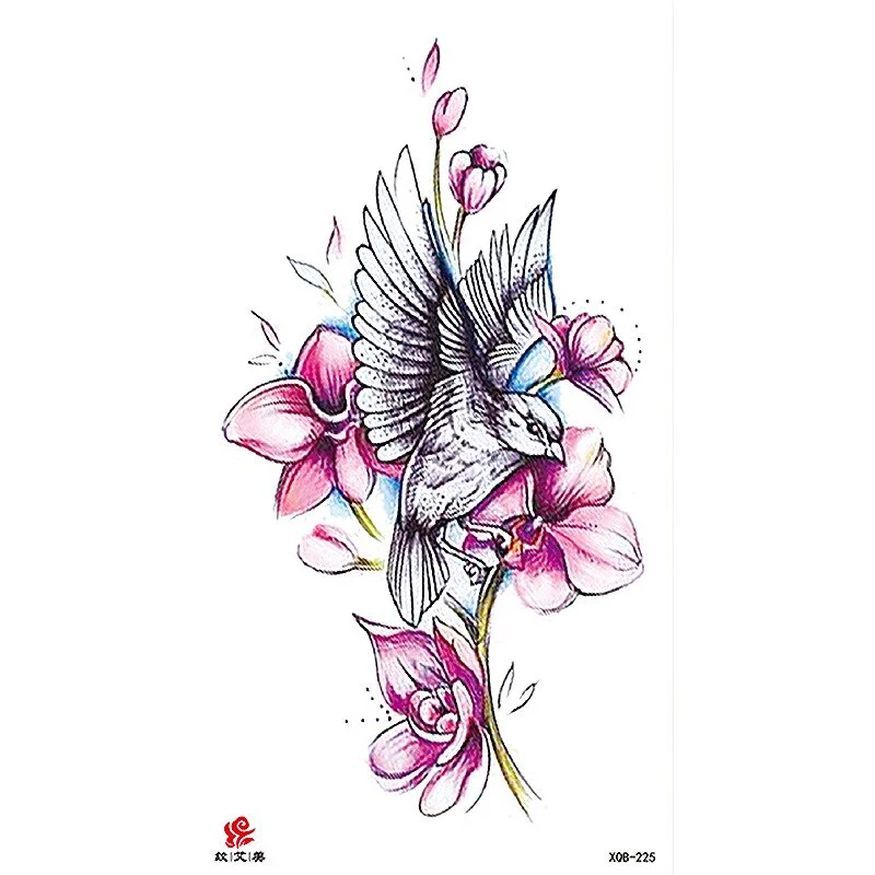 Sdrawing Temporary Tattoo Sticker Flash Tattoos Skull Snake Wolf Blue Pink Rose Flowers Body Art Arm Fake Sleeve Tatoo Women