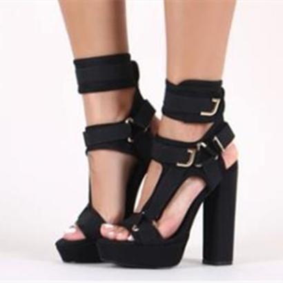 Women peep toe support straps chunky high heels velcro sandals