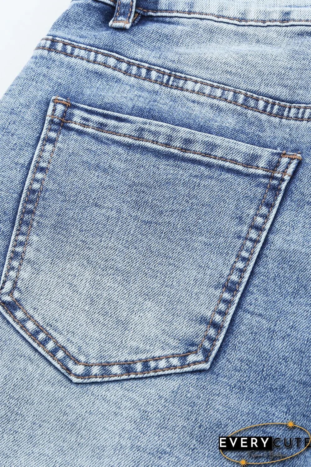 Light Blue Washed Holes Ripped Wide Leg Jeans