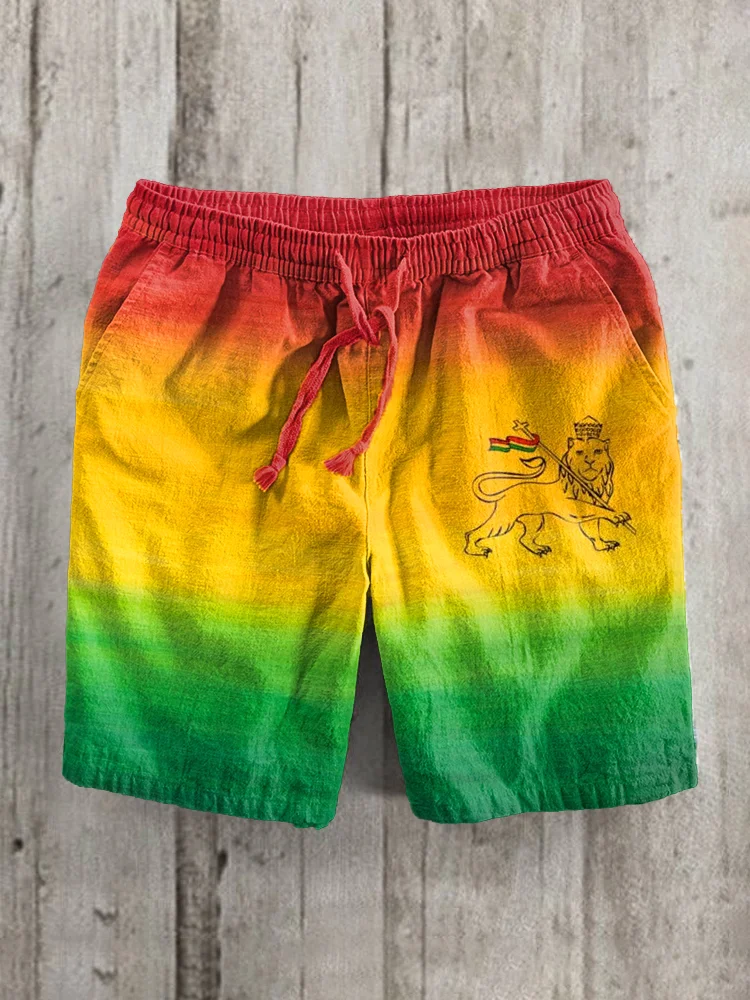 Reggae Lion Art Print Linen Blend Casual Shorts