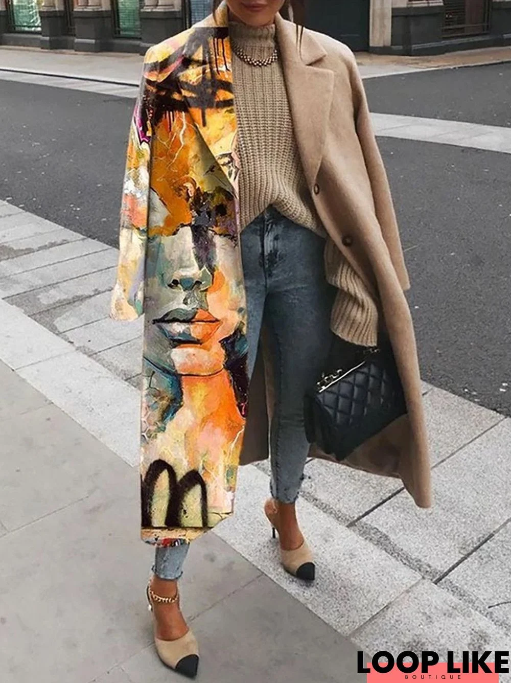 Casual Cloth Blended Geometric Printed Long Sleeves Outerwear