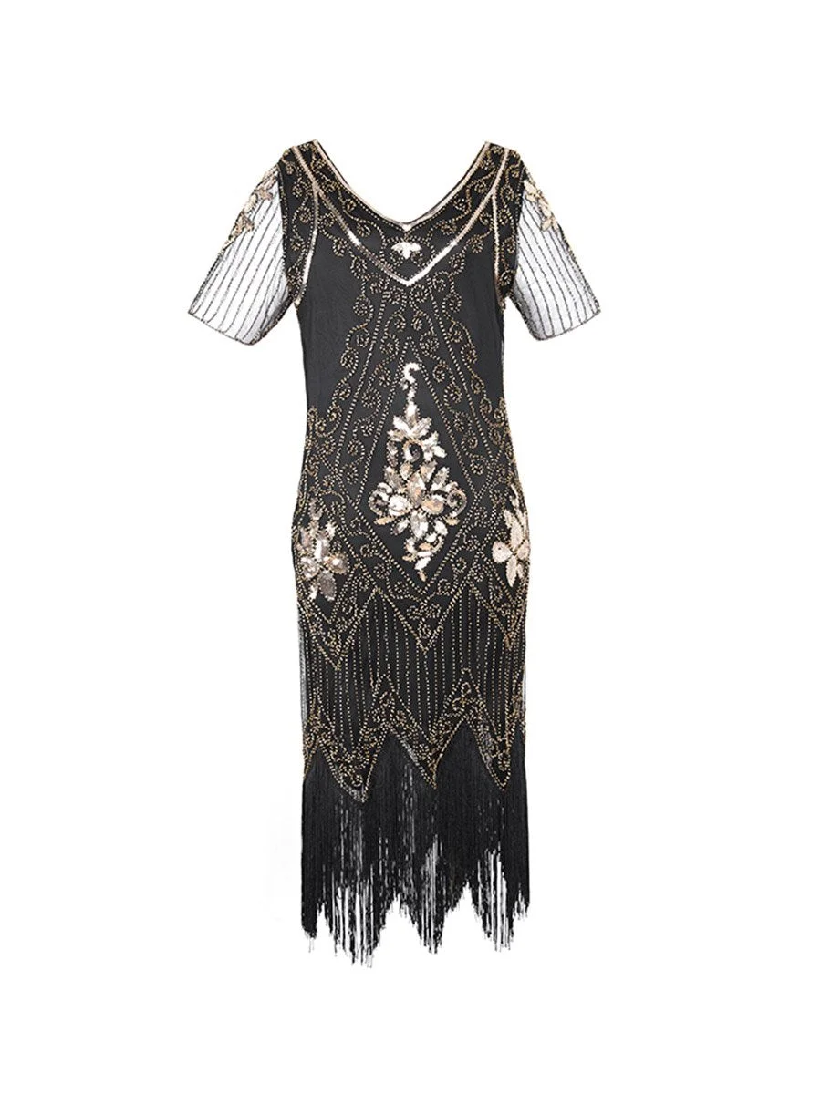 1920s Dress Gorgeous V-neck Sequined Slim Dress