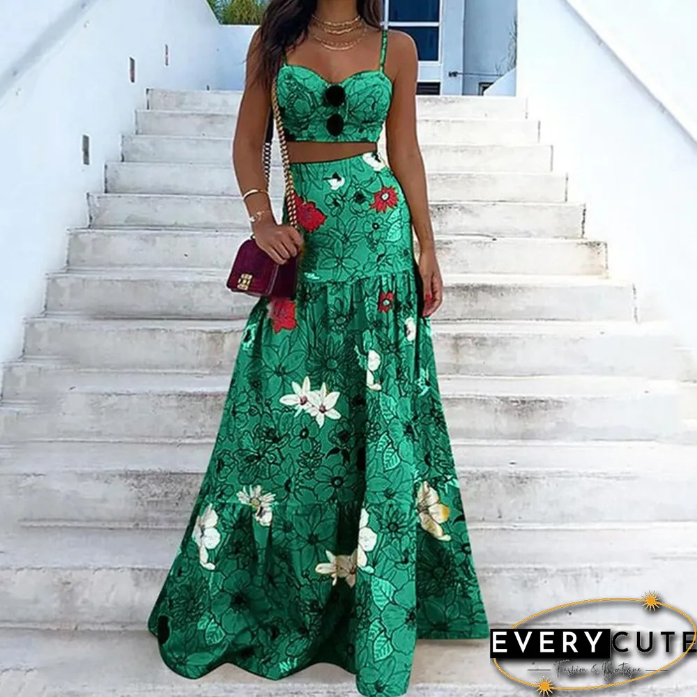 Summer New Sexy Ladies Print Dress Women Casual Sling Hollow High Waist Boho Dress Vestido Feminino