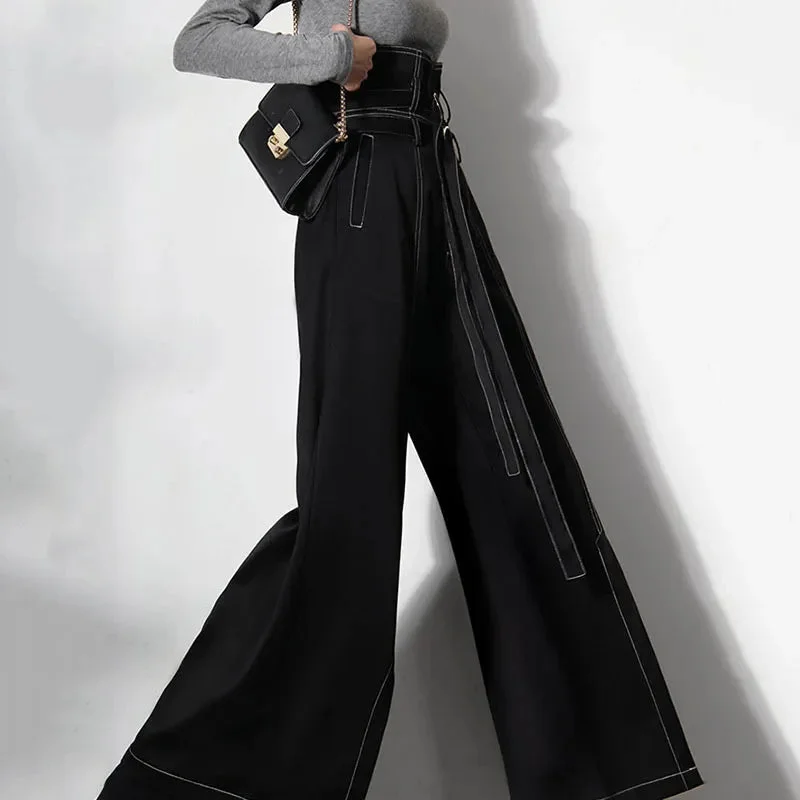 Oocharger Minimalist Black Split Women's Pants High Waist Wide Leg Patchwork Loose Woman Clothes 2023 Spring Fashion Clothing