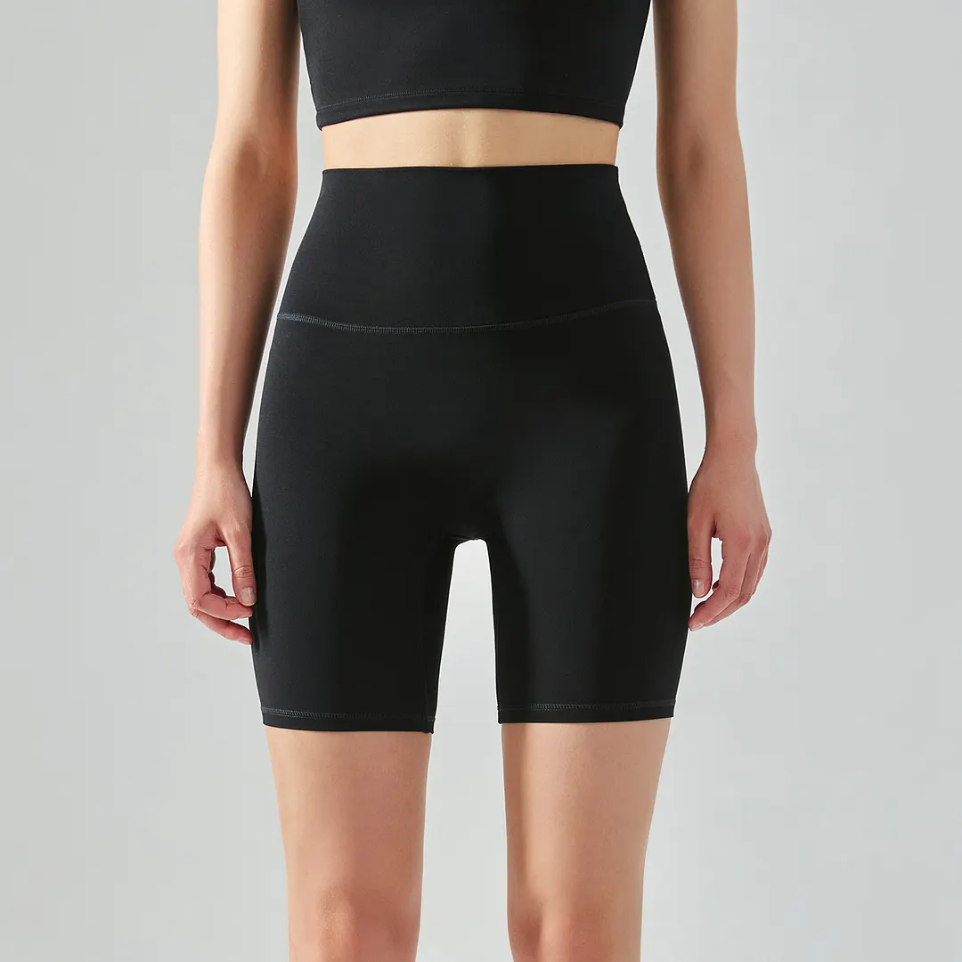 Hergymclothing Black women's naked feel eco skin friendly sustainable breathable smooth washable stretchable gym wear biker shorts for sale