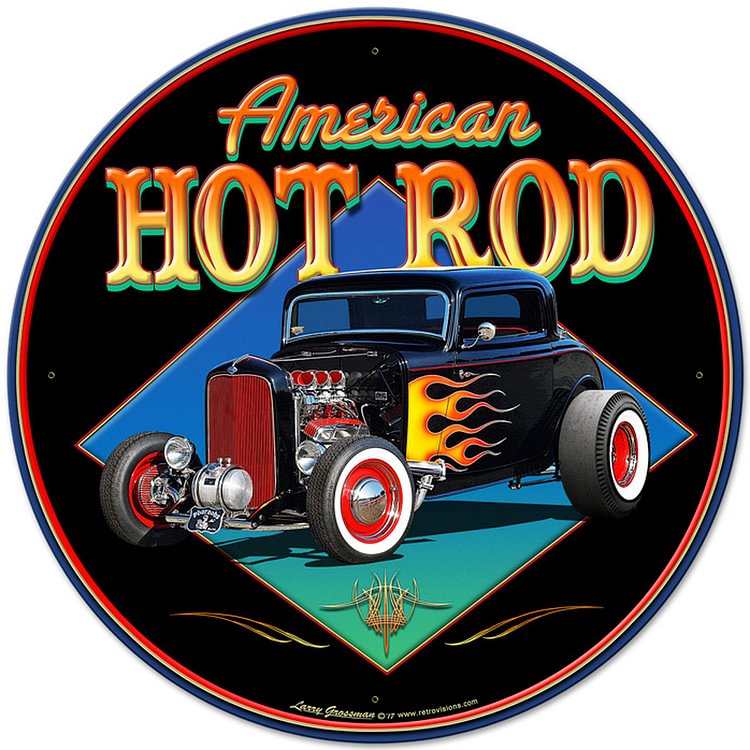 American Hot Rod Car - Round Shape Tin Signs/Wooden Signs - 30*30CM