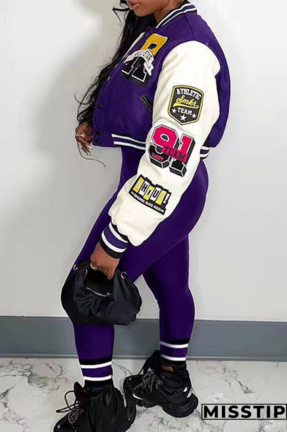 Green Casual Letter Print Patchwork Cardigan O Neck Long Sleeve Two Pieces