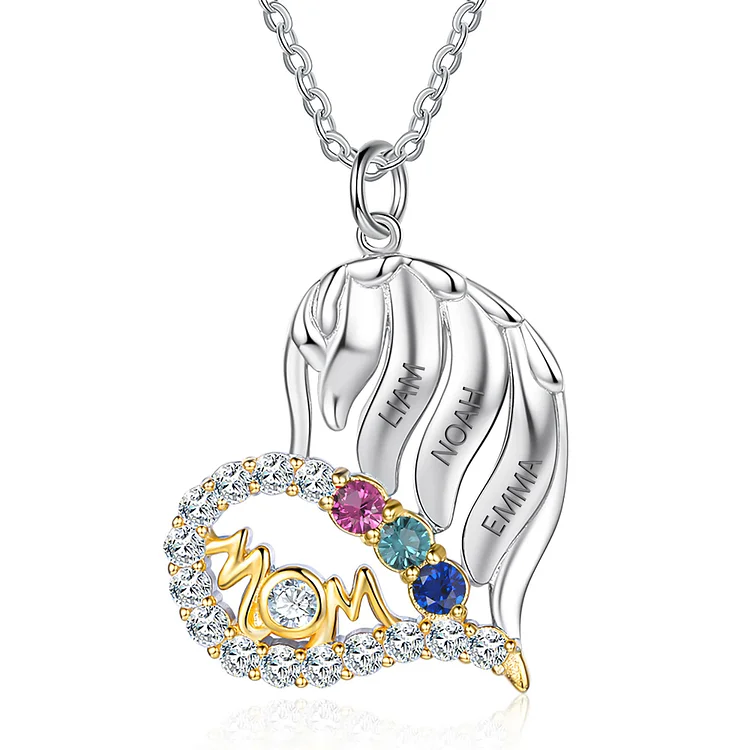 Olivenorma Mothers Birthstones Half Diamond Heart Necklace