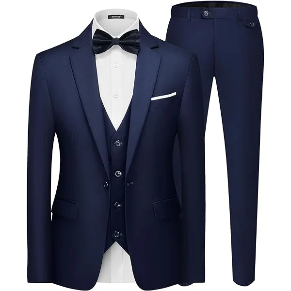 MAGE MALE Men's 3 Pieces Suit Elegant Solid One Button Slim Fit Single Breasted Party Blazer Vest Pants Set 