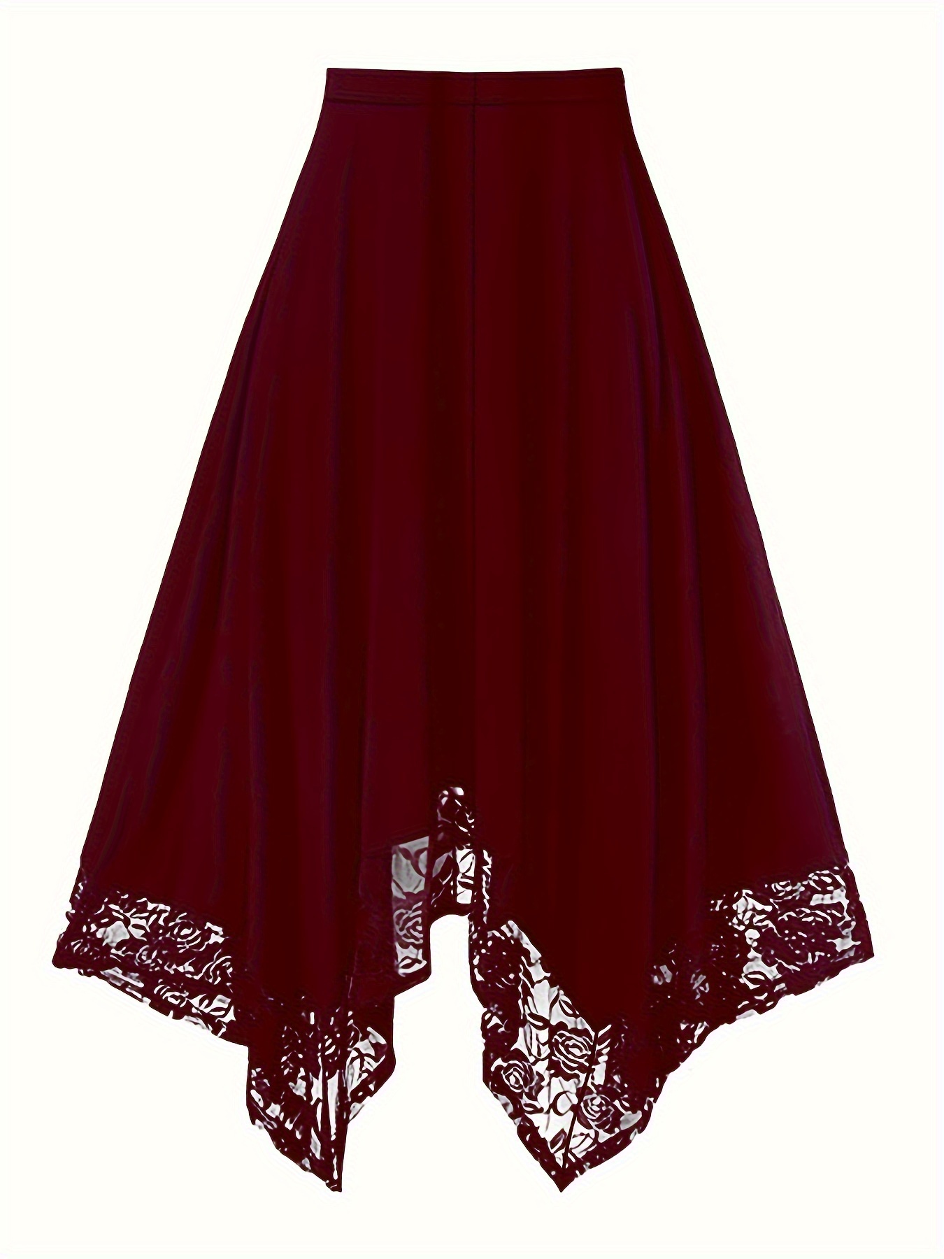 Plus Size Women's High Waist Swing Skirt With Asymmetrical Hem & Floral Lace Stitching - Flowy Elastic Mid-Length Skirt In Vibrant Purple, All-Season Casual Comfort For Curvy Figures, Cute Skirts, Nontransparent Fabric | IFYHOME