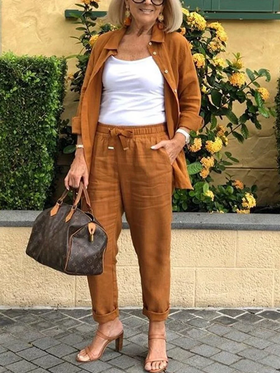 Lapel Casual Long Sleeve Two-Piece Suit Women's Suit