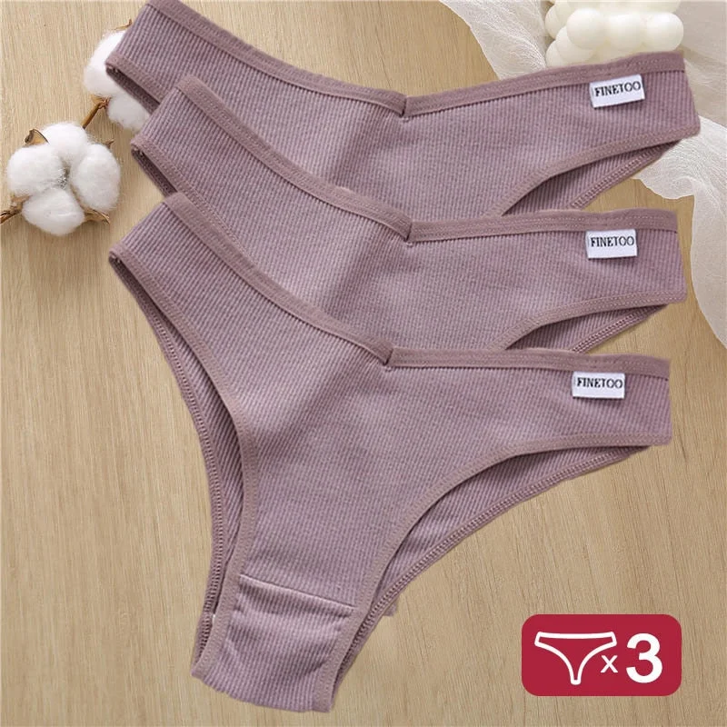 3PCS/Set Cotton Panties Lingerie Women Underwear Sexy Briefs Female Underpants Pantys Thong Panties Bikini Solid Color Tangas
