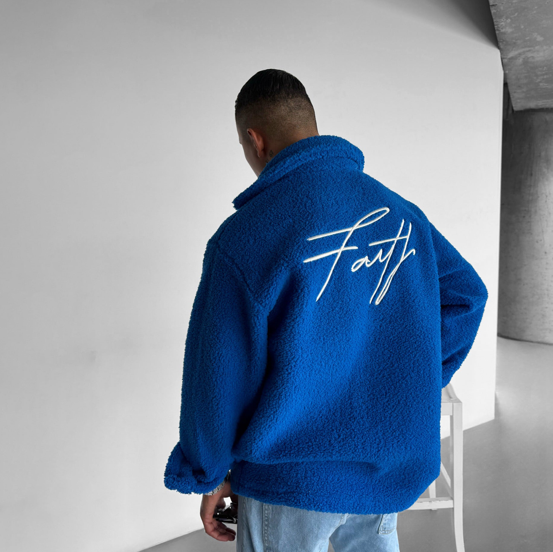 Unisex Oversized Fleece Jacket With Embroidered Lettering