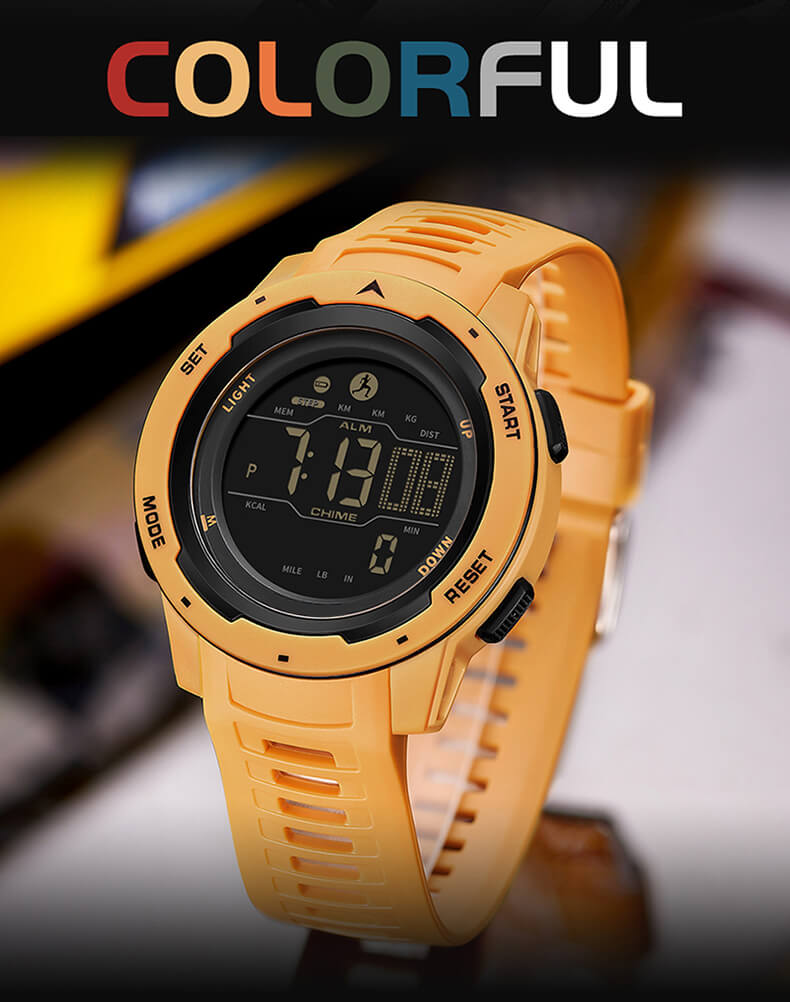 yellow digital watch
