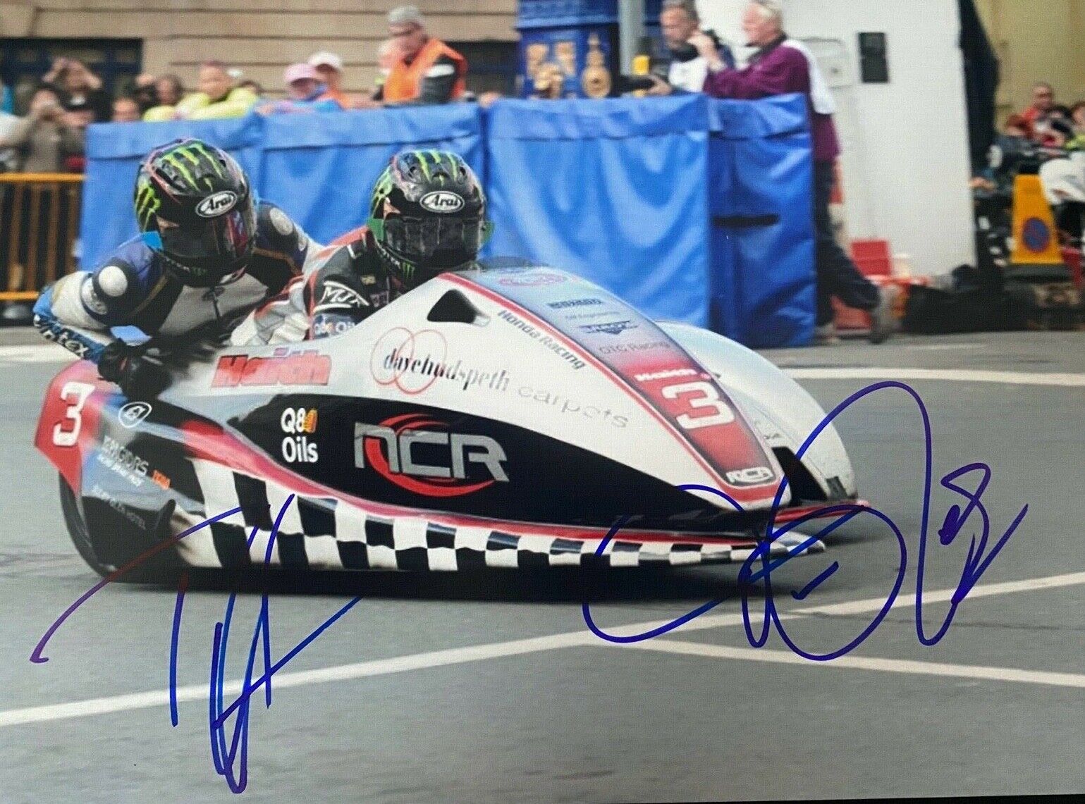 TIM REEVES / DAN SAYLE - SIDECAR RACING TEAM - SUPERB SIGNED COLOUR Photo Poster paintingGRAPH