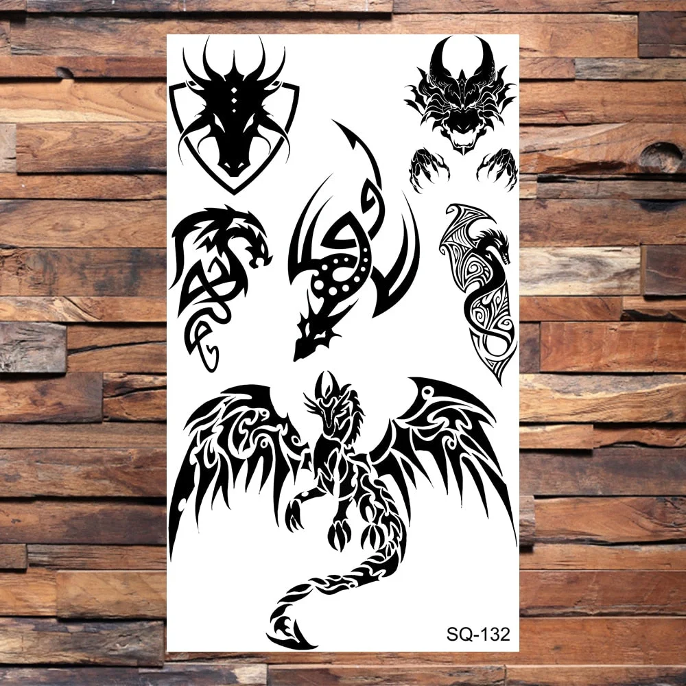 Black Dragon Temporary Tattoos For Men Women Realistic Scorpion Snake Fake Tattoo Sticker Body Arm Water Transfer Tatoos DIY